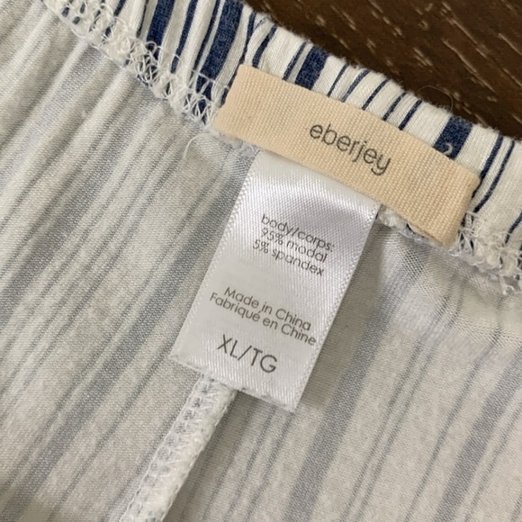Eberjey Gisele Long PJ Set in Off White & Indigo Stripe XL - Picture 12 of 14